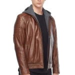 Brown Hooded Men’s Leather Jacket