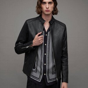 Leather Snap Collar Men's Jacket