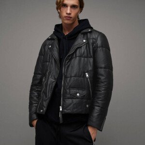 Men's Quilted Puffer Leather Biker Jacket