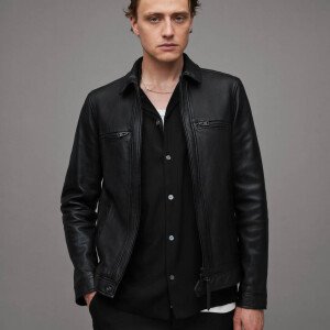 Men's Slim Front Zip Up Leather Jacket