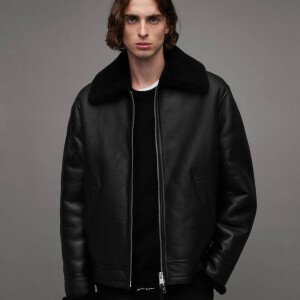 Men's Black Shearling Relaxed Fit Jacket