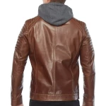 Brown Hooded Men’s Leather Jacket