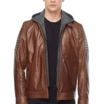 Brown Hooded Men’s Leather Jacket