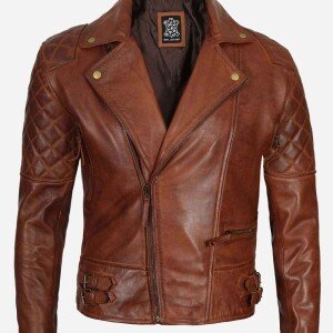 Men’s Quilted Brown Leather Biker Jacket