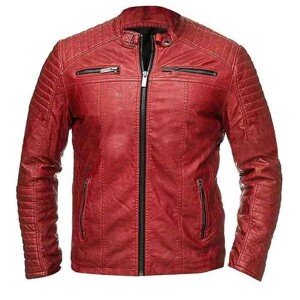 Men’s Red Quilted Cafe Racer Biker Leather Jacket