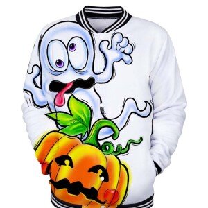 Men’s Funny Halloween Pumpkin Print Bomber Jacket