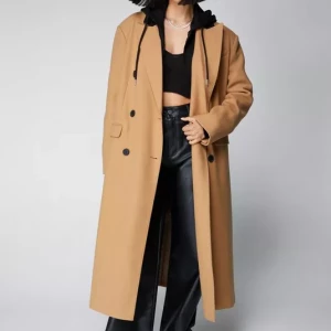 Contrast Collar Wool Look Tailored Coat