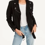 Women Black Motorcycle Suede Leather Jacket