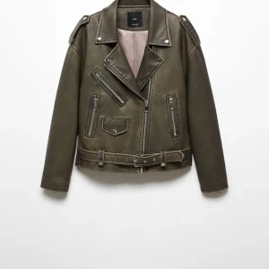 Oversized worn-effect biker jacket