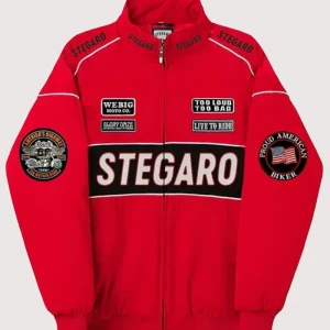 Red Stegaro Moto Bomber Jacket