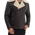 Mens Brown Asymmetrical Shearling Leather Jacket