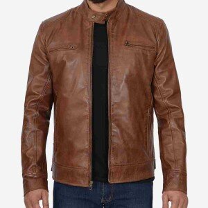 Men’s Brown Leather Biker Jacket