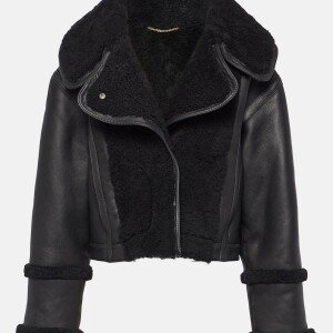 Womens Cropped leather and shearling jacket