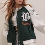 Women's Green And White Varsity Jacket