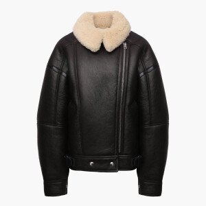 Women's Shearling Collar Biker Leather Jacket