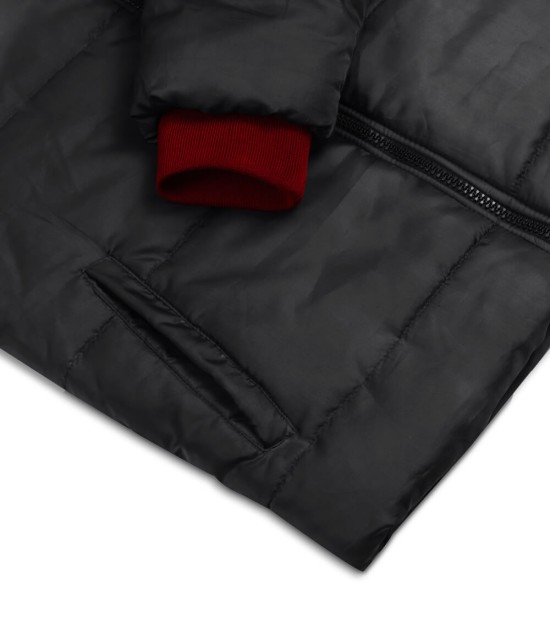 Men's Black Puffer Jacket with Scuba Hood - Down Insulation