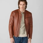 Padded Shoulder Leather Jacket