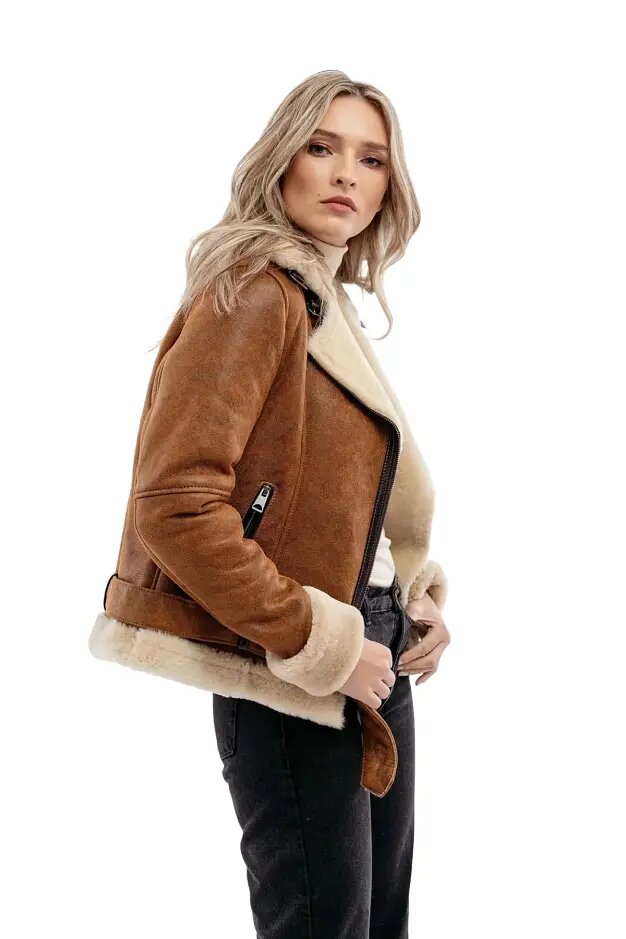 Women's Aviator Brown Leather Jacket