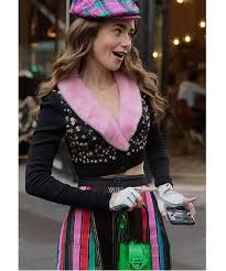 Emily in Paris Lily Collins Fur Collar Cardigan