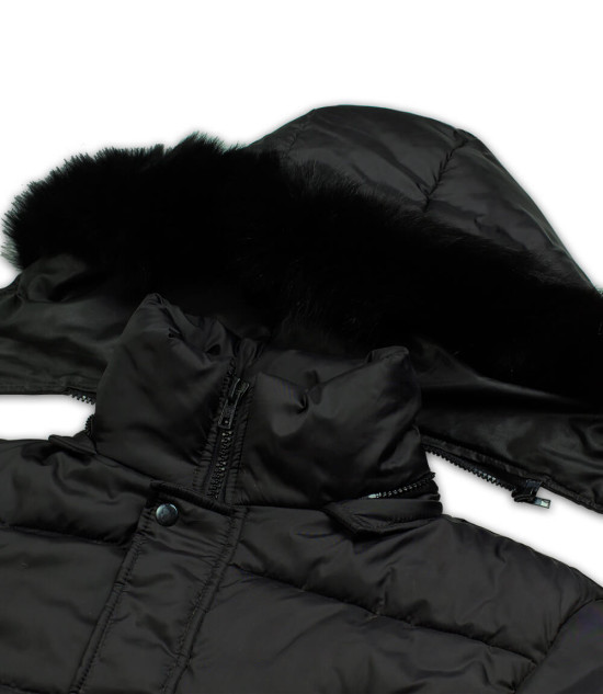 Melvin Mens Black Puffer Jacket with Faux Fur Trim Hood
