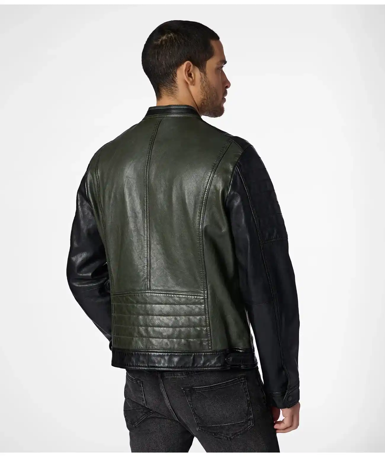 Dark Green With Black Leather Jacket