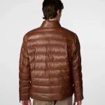 Distressed Leather Brown Puffer Jacket