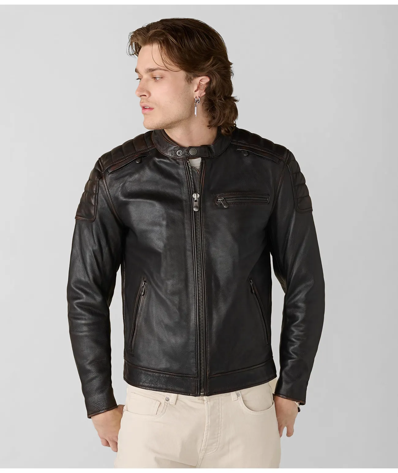 Padded Shoulder Leather Jacket