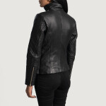 Alia Metallic Black Leather Biker Jacket