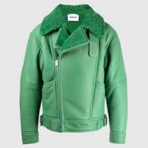 Aviator Shearling Green Leather Jacket