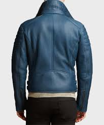 Blue Shearling Leather Jacket