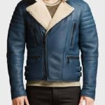 Blue Shearling Leather Jacket