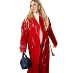 Brittany Mahomes Red Patent Leather Coat