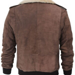 Men Brown Leather Bomber Jacket with Removable Collar - Aviator Jacket