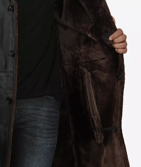 Chandler Mens Shearling Lined 3 4 Length Leather Coat Black