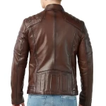 Genuine Sheepskin Distressed Waxed Leather Jacket With Band Style Snap Button