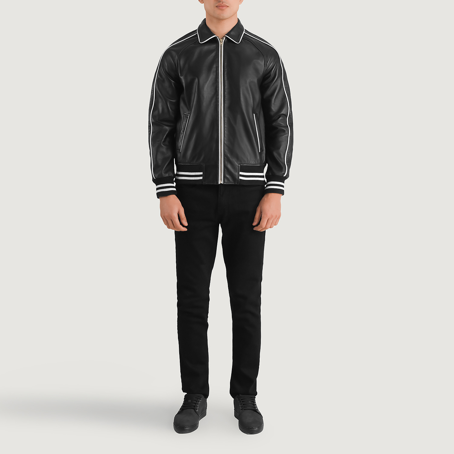 Cooper Black Leather Varsity Jacket