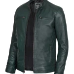 Dodge Men's Dark Green Cafe Racer Leather Jacket