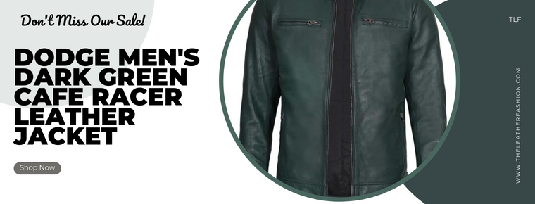 Dodge Men's Dark Green Cafe Racer Leather Jacket