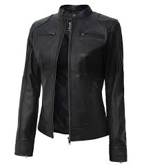 Dodge Women's Black Real Leather Moto Jacket