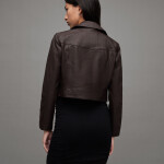Womens Cropped Slim Leather Biker Jacket