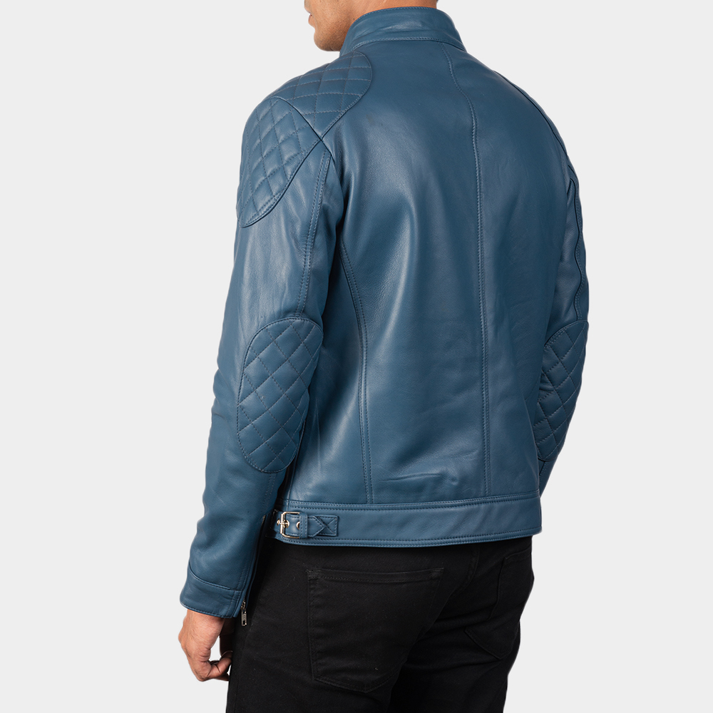 Gatsby Blue Leather Biker Jacket