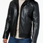 Mens Hooded Black Leather Jacket