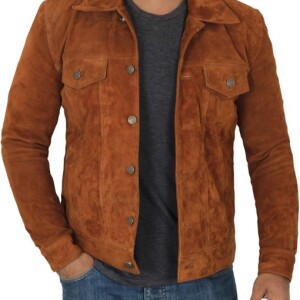Men Real Brown Flap Pocket Suede Leather Jacket