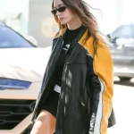 Hailey Bieber Black and Yellow Leather Jacket