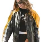 Hailey Bieber Black and Yellow Leather Jacket