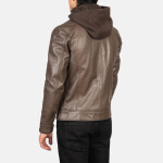 Hector Brown Hooded Leather Biker Jacket