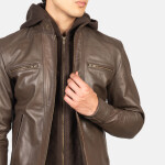 Hector Brown Hooded Leather Biker Jacket