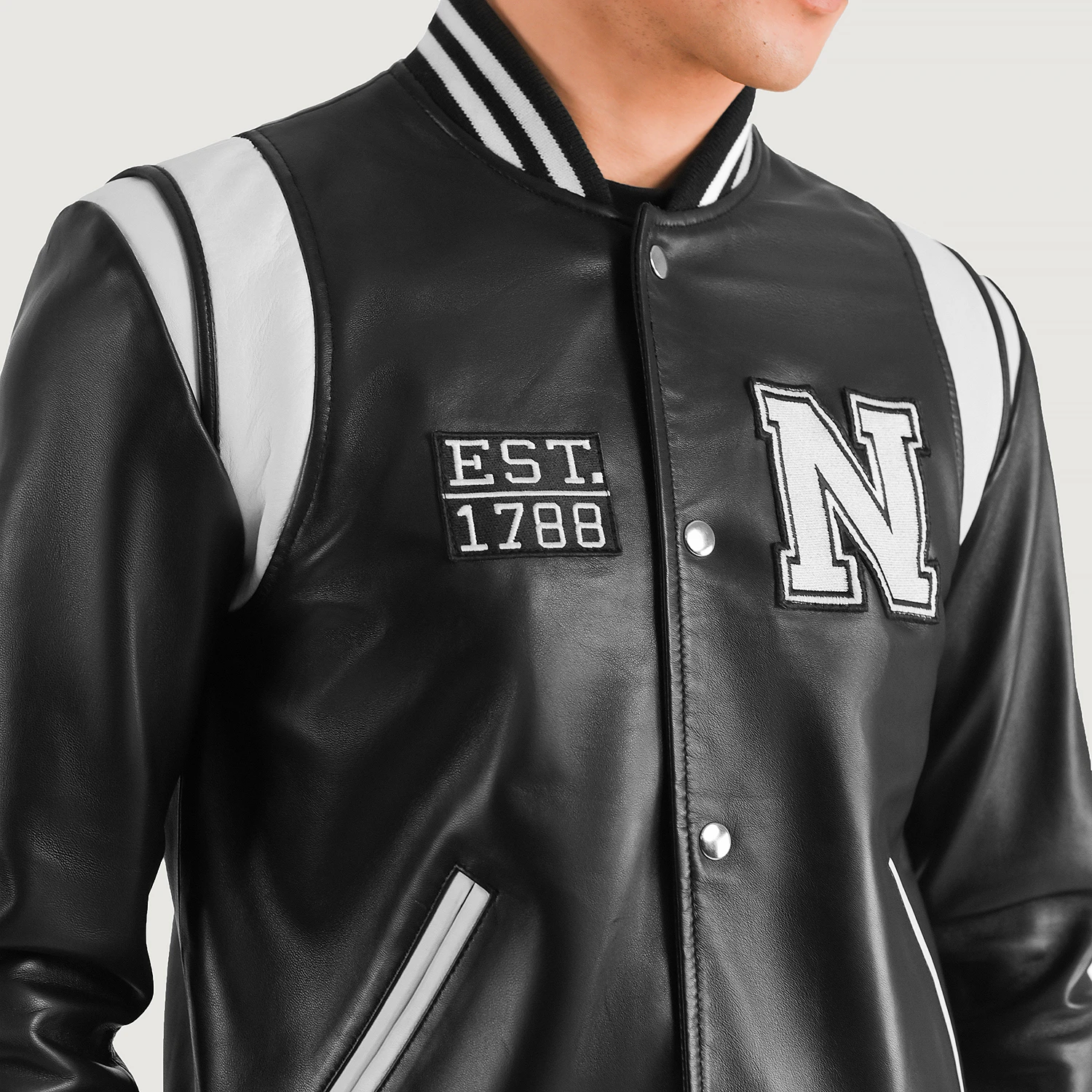 Liberte New York Black Leather Varsity Jacket