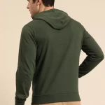 Men Green Full Sleeve Solid Hooded Sweatshirt
