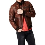 Men’s 100% Real Brown Leather Bomber Ferret Classic Jacket